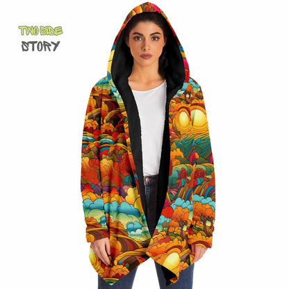 Vivid Colors Micro-fleece Psychedelic Forest Hooded Cloak, Festival Rave Party Wear, EDM Festival Cape, Psychedelic Cape, Men's Rave Cape