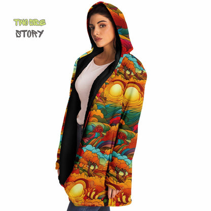 Vivid Colors Micro-fleece Psychedelic Forest Hooded Cloak, Festival Rave Party Wear, EDM Festival Cape, Psychedelic Cape, Men's Rave Cape