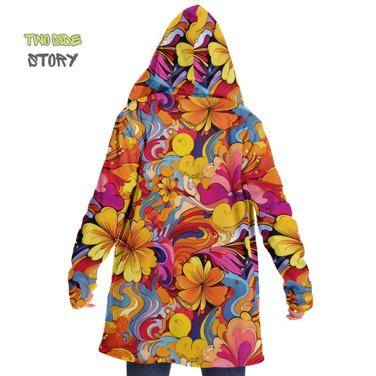 Psychedelic Forest Printed Hooded Cloak,Micro-fleece Festival Rave Party Wear,EDM Festival Cape, Psychedelic Cape,Vivid Colors Men Rave Cape