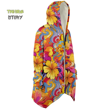 Psychedelic Forest Printed Hooded Cloak,Micro-fleece Festival Rave Party Wear,EDM Festival Cape, Psychedelic Cape,Vivid Colors Men Rave Cape