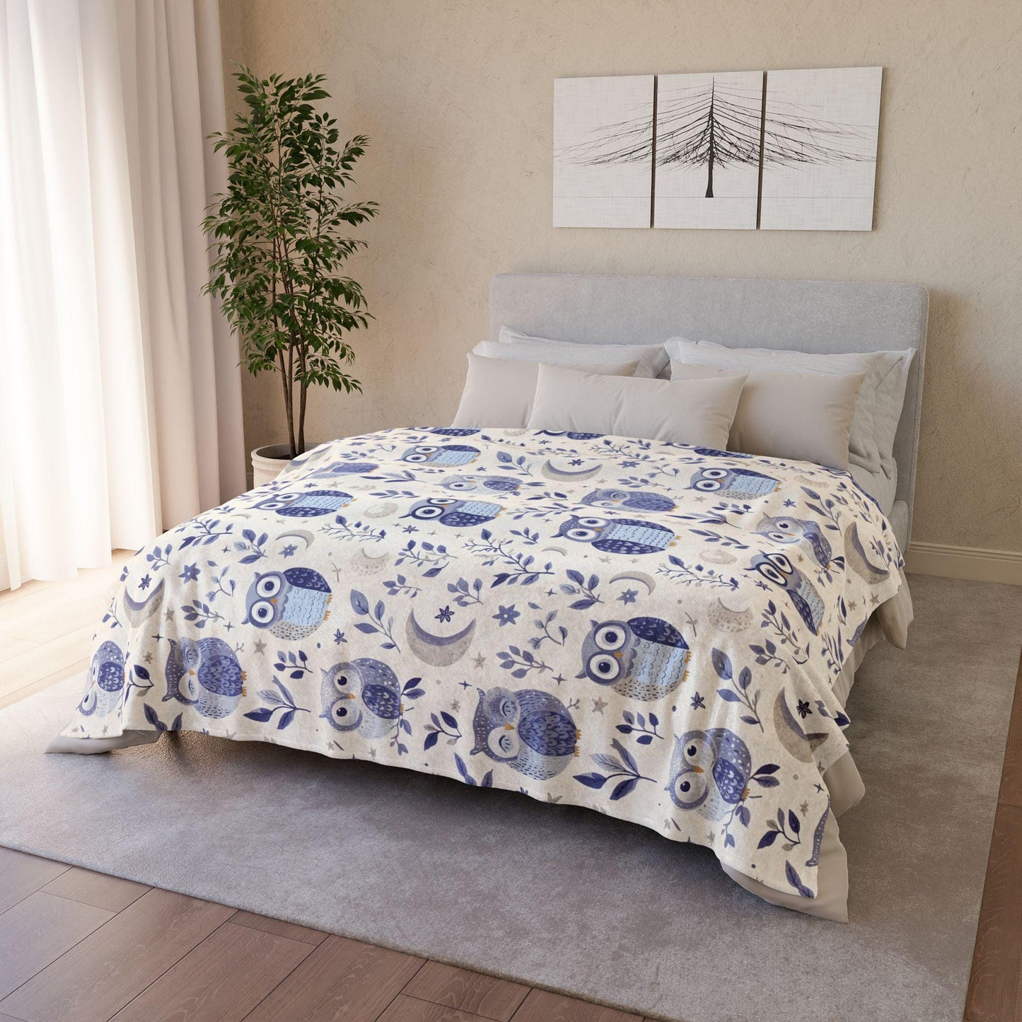 Celestial Owl Blanket Cute Pastel Moon and Stars Fleece Throw Blanket Floral Mystical Owl Lovers Christmas Gift Ideas for Family Friends