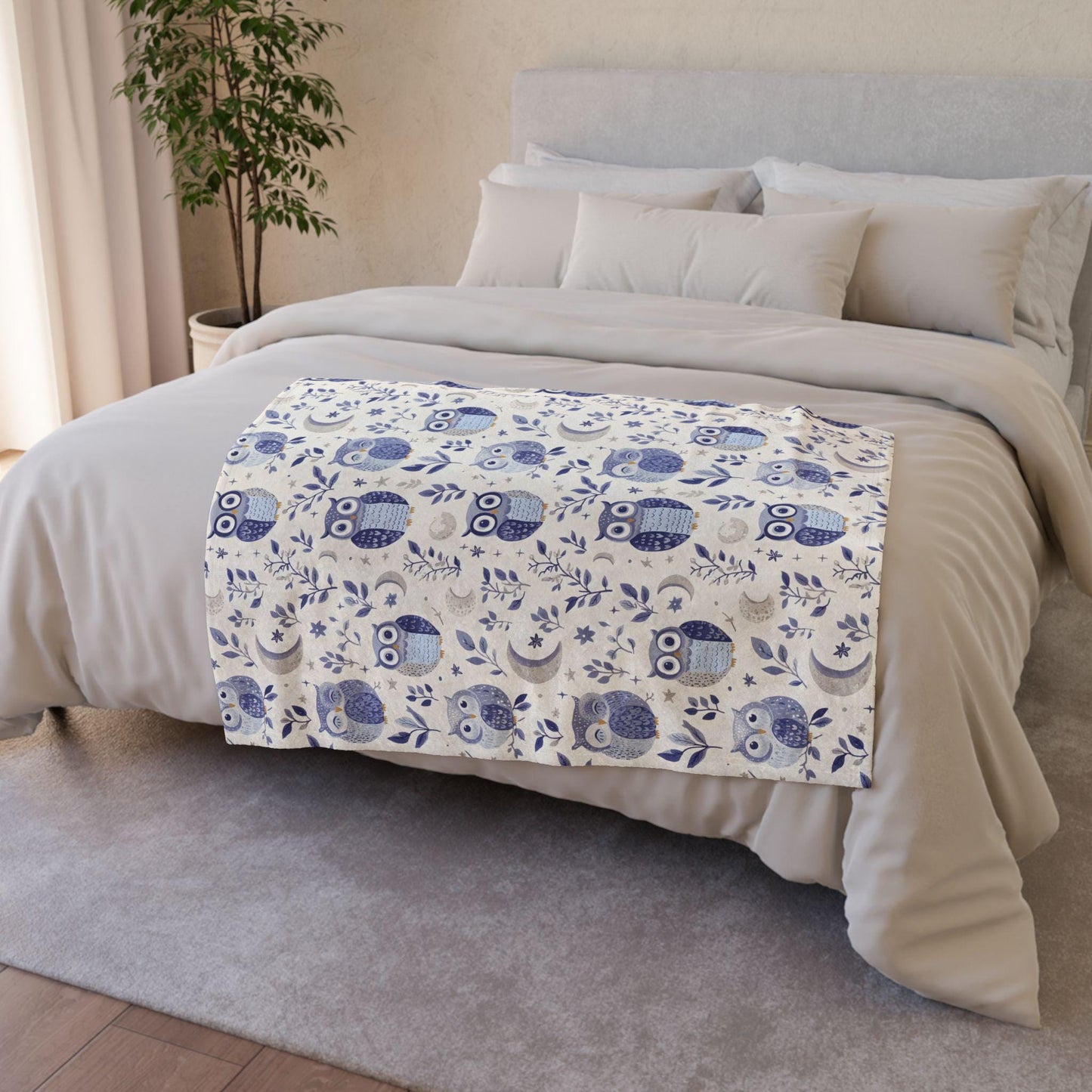 Celestial Owl Blanket Cute Pastel Moon and Stars Fleece Throw Blanket Floral Mystical Owl Lovers Christmas Gift Ideas for Family Friends
