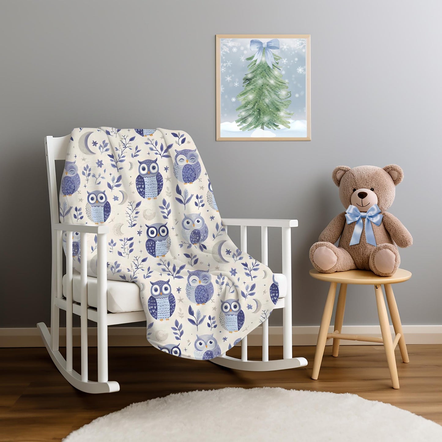 Celestial Owl Blanket Cute Pastel Moon and Stars Fleece Throw Blanket Floral Mystical Owl Lovers Christmas Gift Ideas for Family Friends