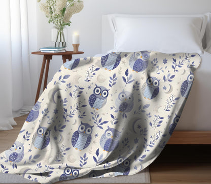 Celestial Owl Blanket Cute Pastel Moon and Stars Fleece Throw Blanket Floral Mystical Owl Lovers Christmas Gift Ideas for Family Friends