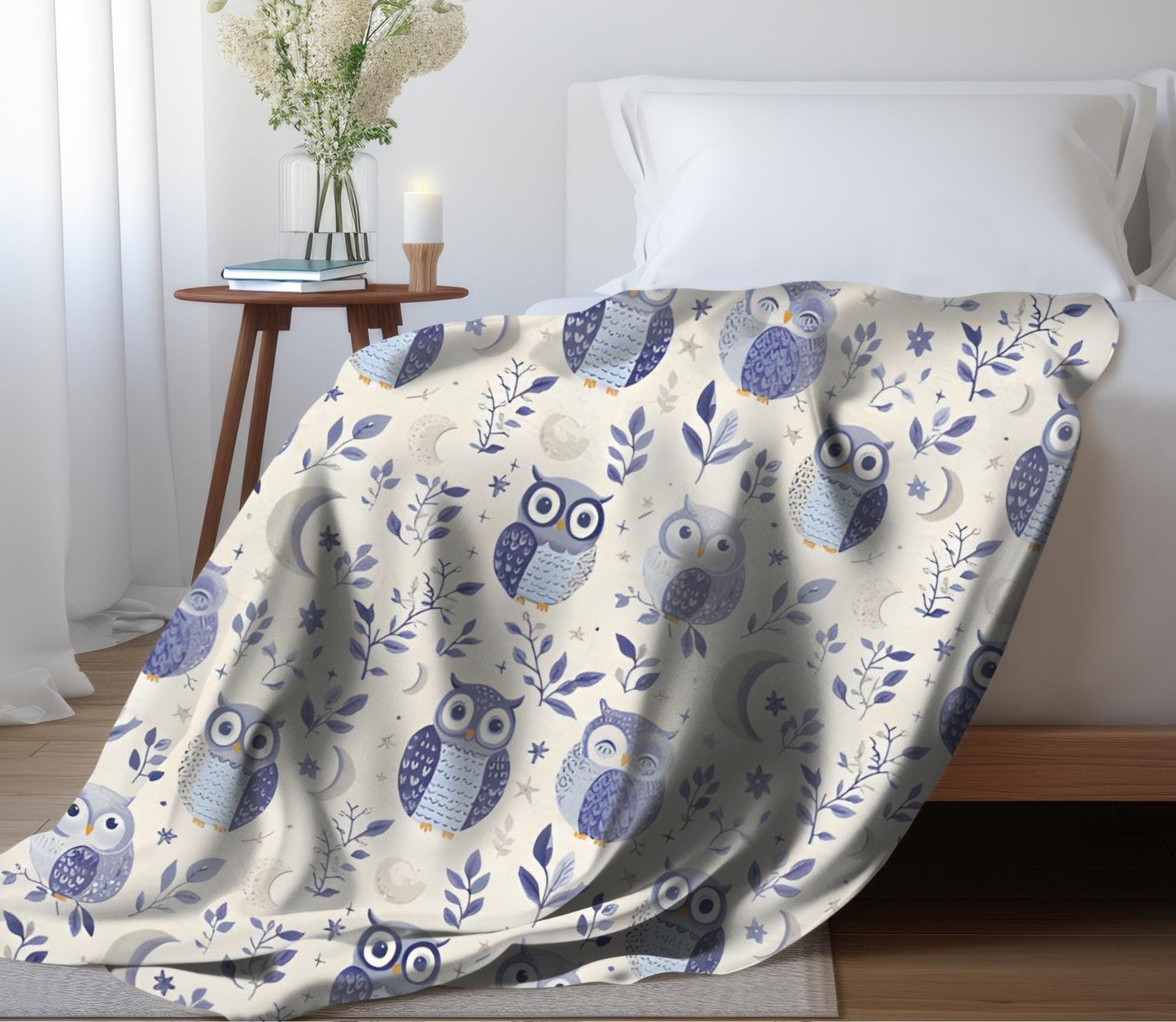 Celestial Owl Blanket Cute Pastel Moon and Stars Fleece Throw Blanket Floral Mystical Owl Lovers Christmas Gift Ideas for Family Friends