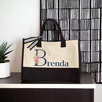 Custom Name Tote Bag, Mothers Day Gift, Floral Tote Bag for Women, Customized Shoulder Bag, Personalized Handbag Gift,Large Tote Bag for Her