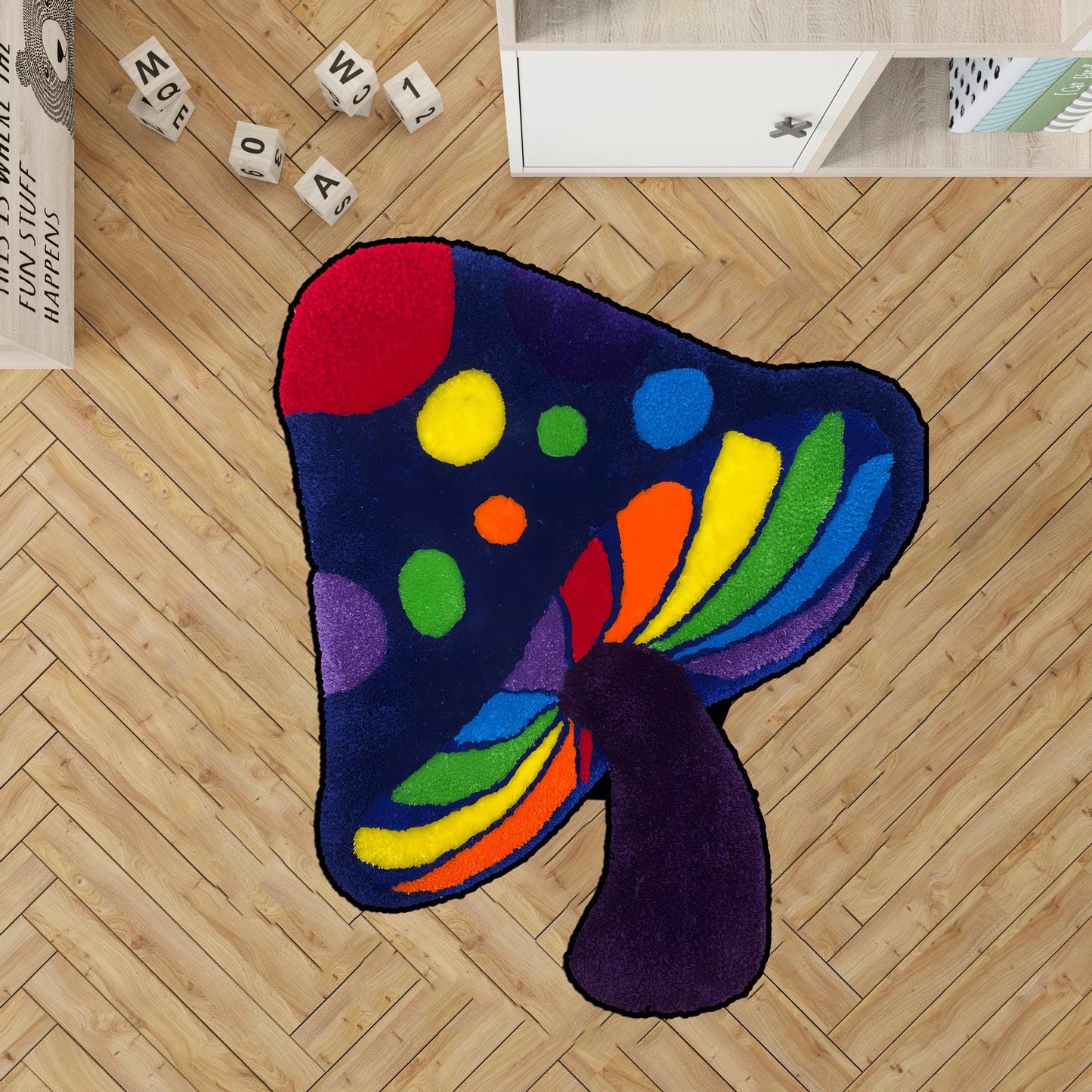 blue and black mushroom,rainbow mushroom rug,pınk mushroom rug,Yellow Navy Blue Mushroom,mushroom colorful,red mushroom rug,blue mushroom