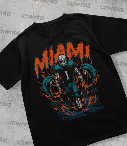 Miami Football Shirt - Graphic Tees - Skeleton Shirt - Merch Tee - Gift Shirt - Bootleg Shirt - Vintage - Skeleton Football Shirt