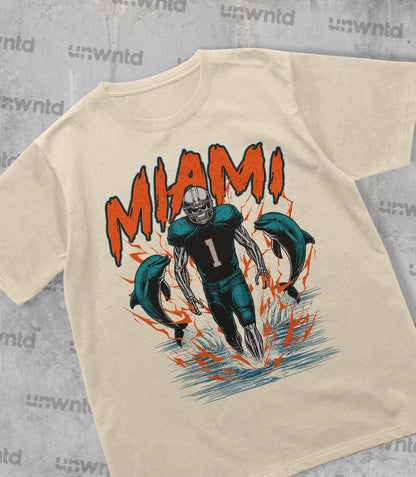 Miami Football Shirt - Graphic Tees - Skeleton Shirt - Merch Tee - Gift Shirt - Bootleg Shirt - Vintage - Skeleton Football Shirt