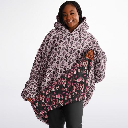 Unisex Reversible Pink Leopard Print Adult Snug Hoodie,Reversible Oversized Hoodie Blanket,Lounge Wear,Unique Gifts,Christmas Gift,Gifts