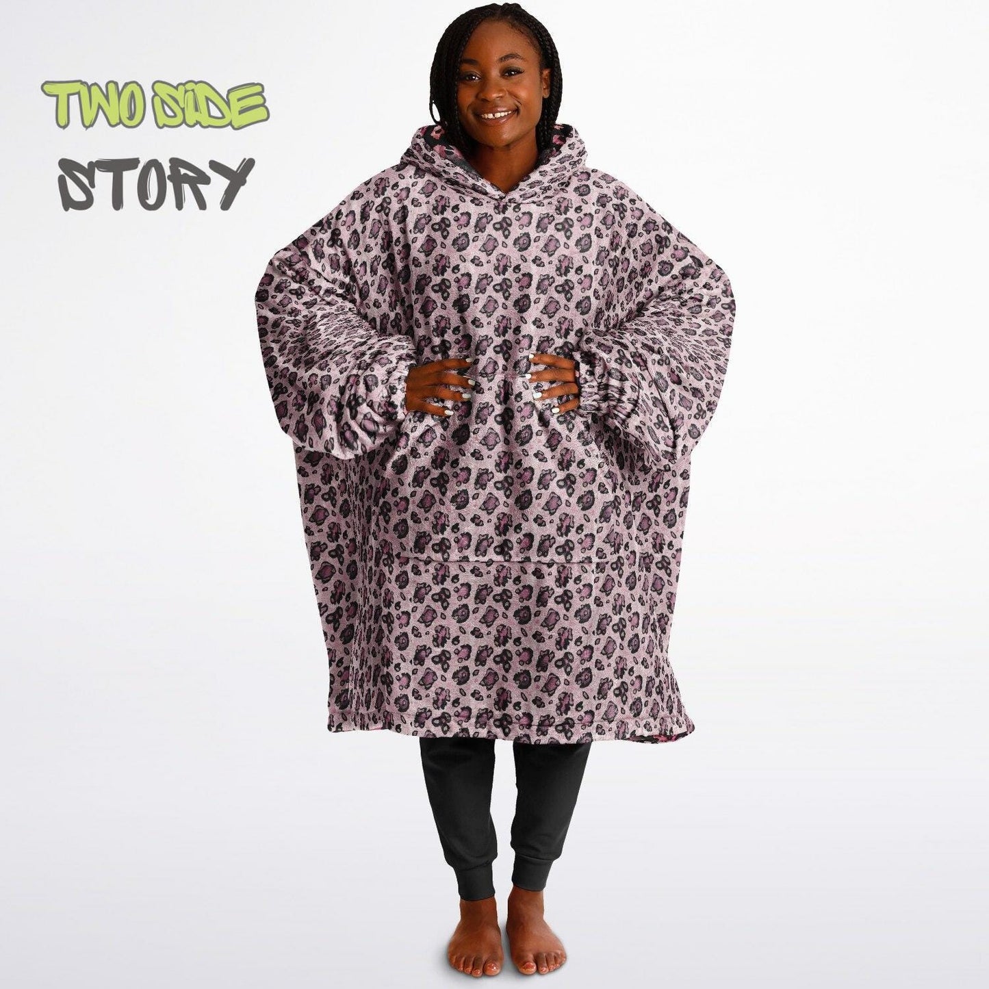Unisex Reversible Pink Leopard Print Adult Snug Hoodie,Reversible Oversized Hoodie Blanket,Lounge Wear,Unique Gifts,Christmas Gift,Gifts