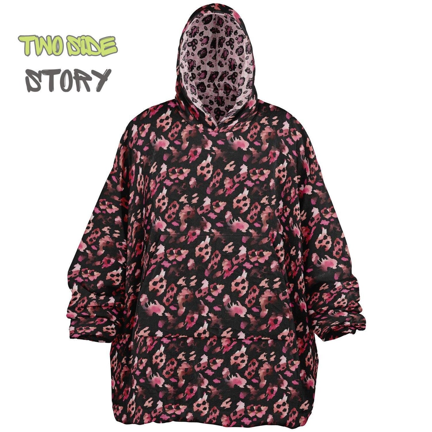 Unisex Reversible Pink Leopard Print Adult Snug Hoodie,Reversible Oversized Hoodie Blanket,Lounge Wear,Unique Gifts,Christmas Gift,Gifts