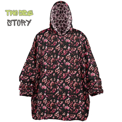 Unisex Reversible Pink Leopard Print Adult Snug Hoodie,Reversible Oversized Hoodie Blanket,Lounge Wear,Unique Gifts,Christmas Gift,Gifts