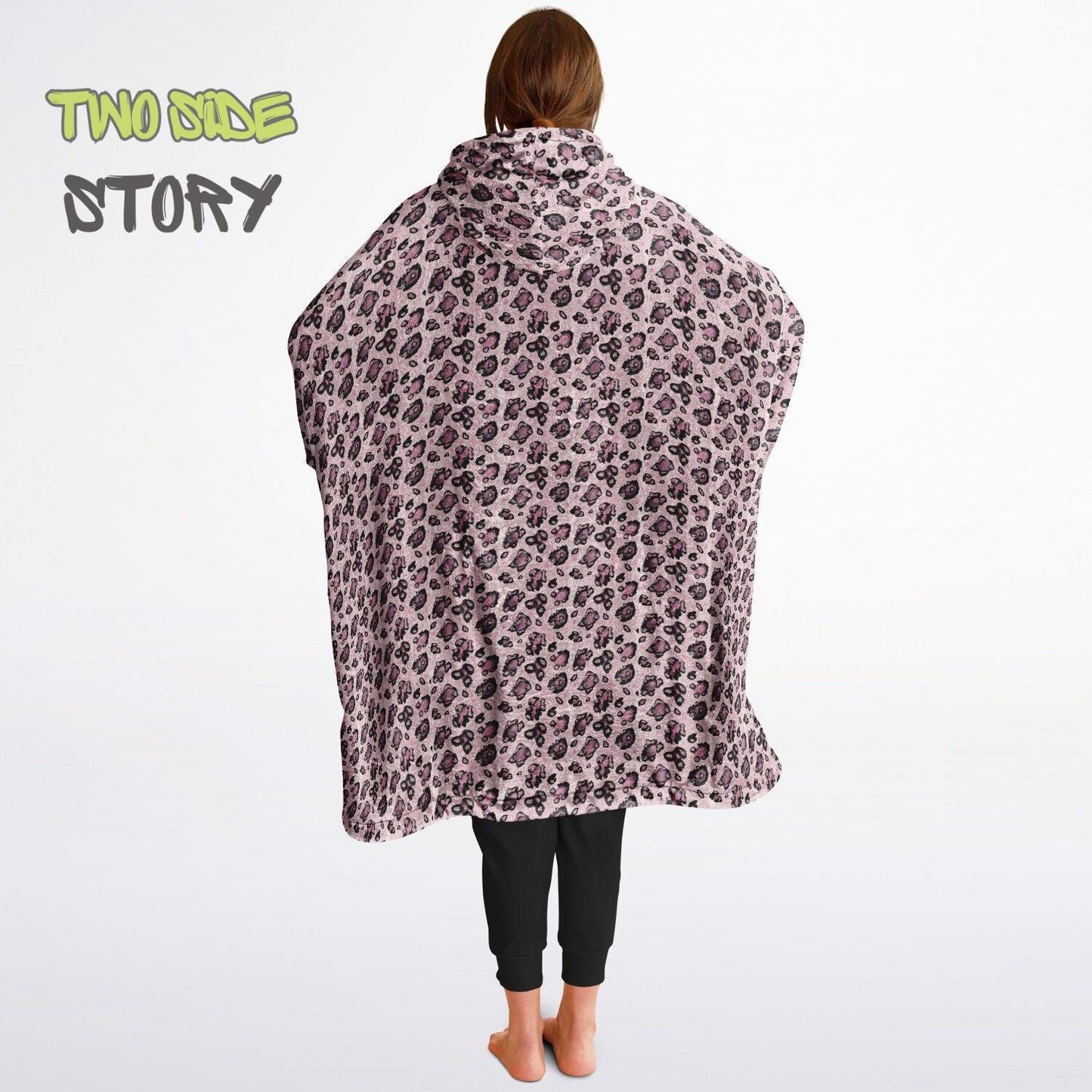 Unisex Reversible Pink Leopard Print Adult Snug Hoodie,Reversible Oversized Hoodie Blanket,Lounge Wear,Unique Gifts,Christmas Gift,Gifts