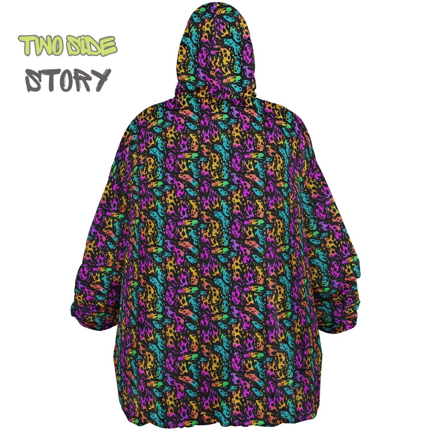 Unisex Neon Psychedelic Waves Print Print Reversible Snug Hoodie,Festival Rave Party Wear,Oversized Double Sided Hoodie Blanket,Unique Gifts