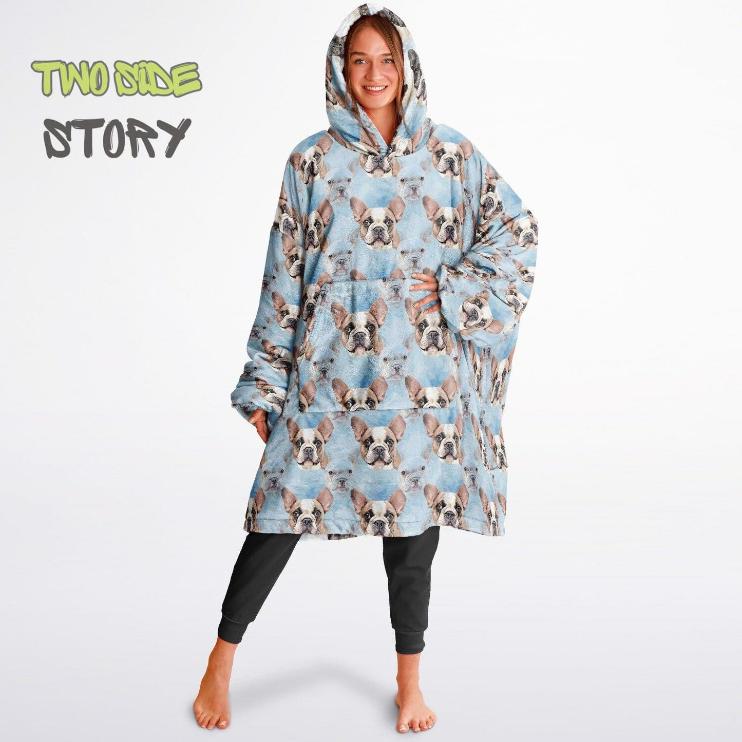 Unisex Reversible Adult Snug Hoodie,Cute Frenchie Reversible Oversized Hoodie Blanket,Lounge Wear,Unique Gifts,Christmas Gift,Dog Lover Gift