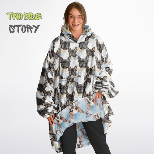 Unisex Reversible Adult Snug Hoodie,Cute Frenchie Reversible Oversized Hoodie Blanket,Lounge Wear,Unique Gifts,Christmas Gift,Dog Lover Gift