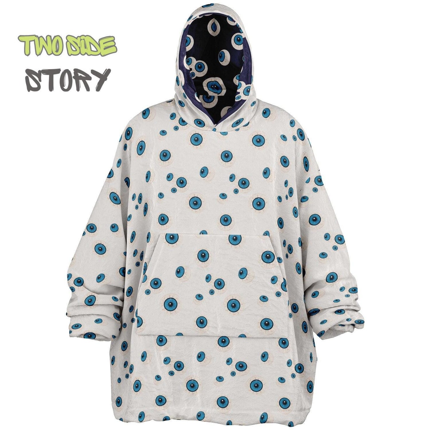 Unisex Evil Eye Reversible Snug Hoodie,Mykonos Eye Double Sized Hooded Blanket,Blanket with Sleeves,Lounge Wear,Unique Gifts,Christmas Gift