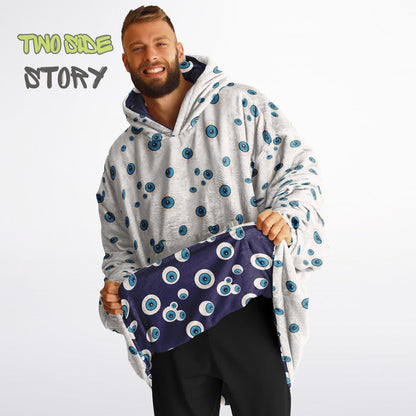 Unisex Evil Eye Reversible Snug Hoodie,Mykonos Eye Double Sized Hooded Blanket,Blanket with Sleeves,Lounge Wear,Unique Gifts,Christmas Gift