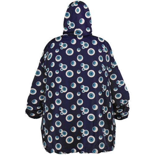 Unisex Evil Eye Reversible Snug Hoodie,Mykonos Eye Double Sized Hooded Blanket,Blanket with Sleeves,Lounge Wear,Unique Gifts,Christmas Gift