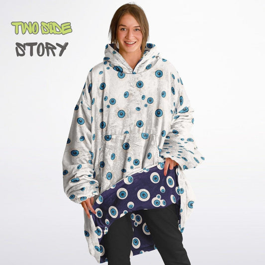 Unisex Evil Eye Reversible Snug Hoodie,Mykonos Eye Double Sized Hooded Blanket,Blanket with Sleeves,Lounge Wear,Unique Gifts,Christmas Gift