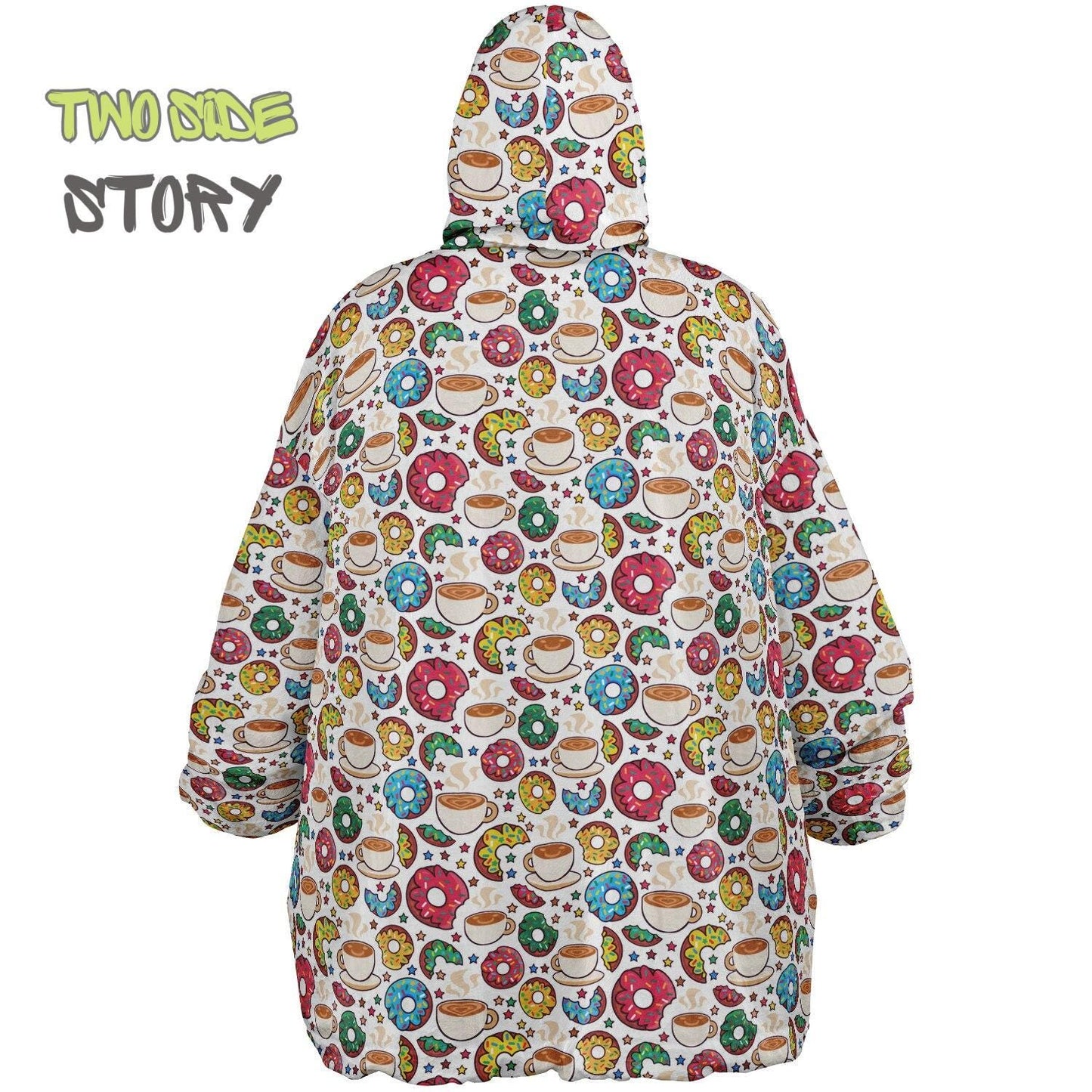 Unisex Sweets Donuts Print Reversible Snug Hoodie,Festival Rave Party Wear,Oversized Double Sided Hoodie Blanket,Unique Gift for Foodie