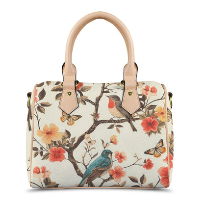 Songbird Elegance Boston Handbag, Waterproof PU Leather Handbag, Top Handle Vegan Leather, Crossbody, Shoulder bag.