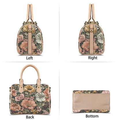 Petal Party Boston Leather Handbag. Waterproof PU Leather Handbag, Top Handle Vegan Leather, Crossbody, Shoulder bag.