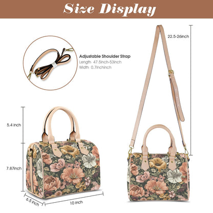 Petal Party Boston Leather Handbag. Waterproof PU Leather Handbag, Top Handle Vegan Leather, Crossbody, Shoulder bag.