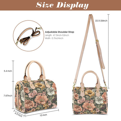 Petal Party Boston Leather Handbag. Waterproof PU Leather Handbag, Top Handle Vegan Leather, Crossbody, Shoulder bag.