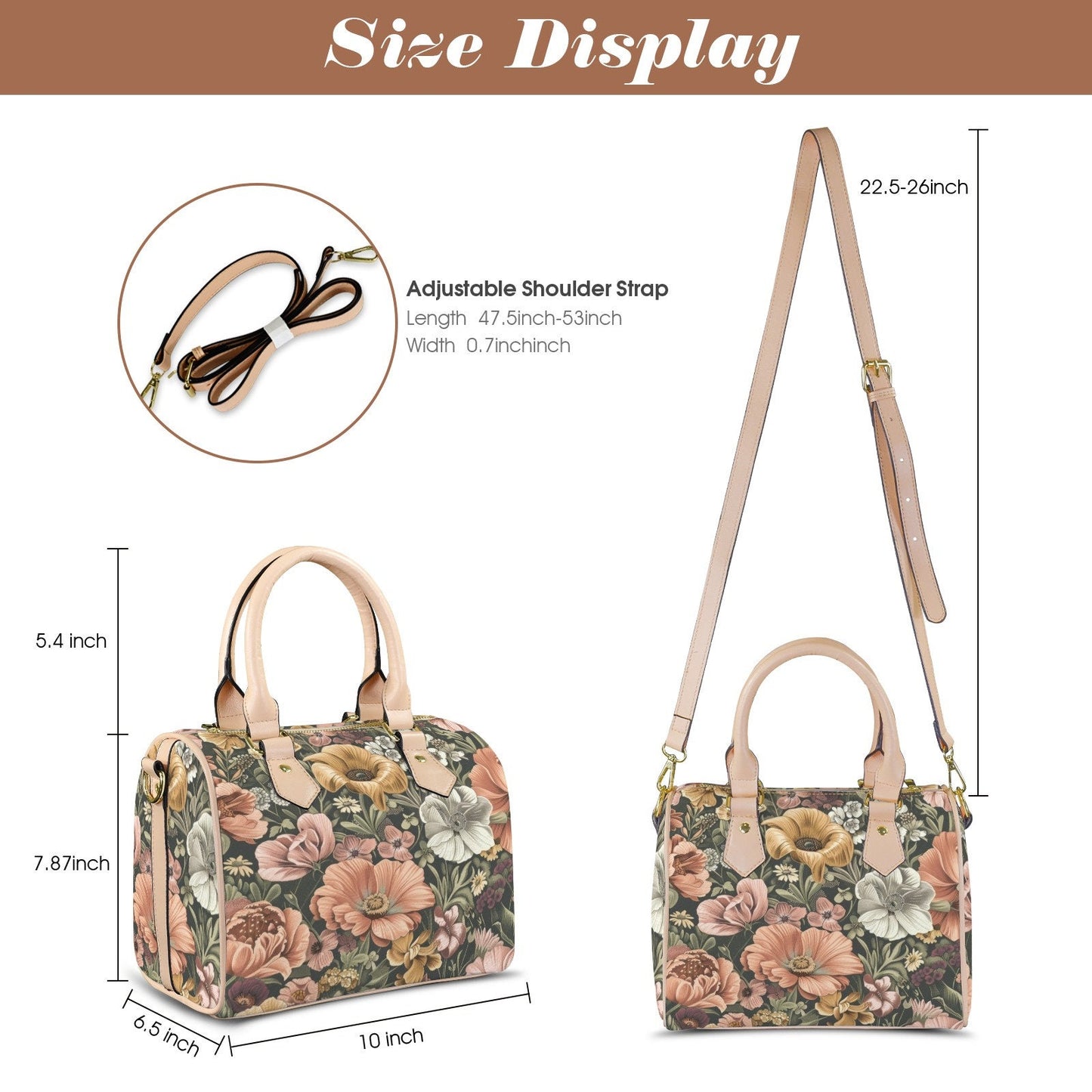 Petal Party Boston Leather Handbag. Waterproof PU Leather Handbag, Top Handle Vegan Leather, Crossbody, Shoulder bag.