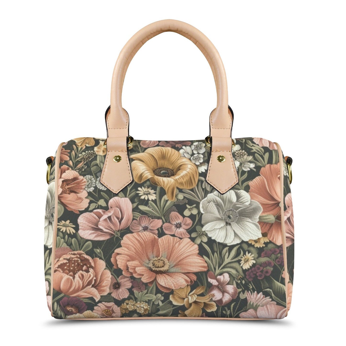 Petal Party Boston Leather Handbag. Waterproof PU Leather Handbag, Top Handle Vegan Leather, Crossbody, Shoulder bag.