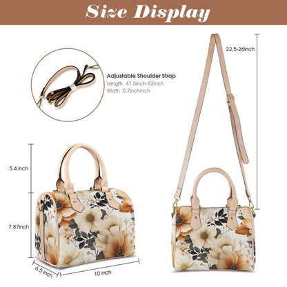 Timeless Bloom Leather Boston Handbag. Waterproof PU Leather Handbag, Top Handle Vegan Leather, Crossbody, Shoulder bag.