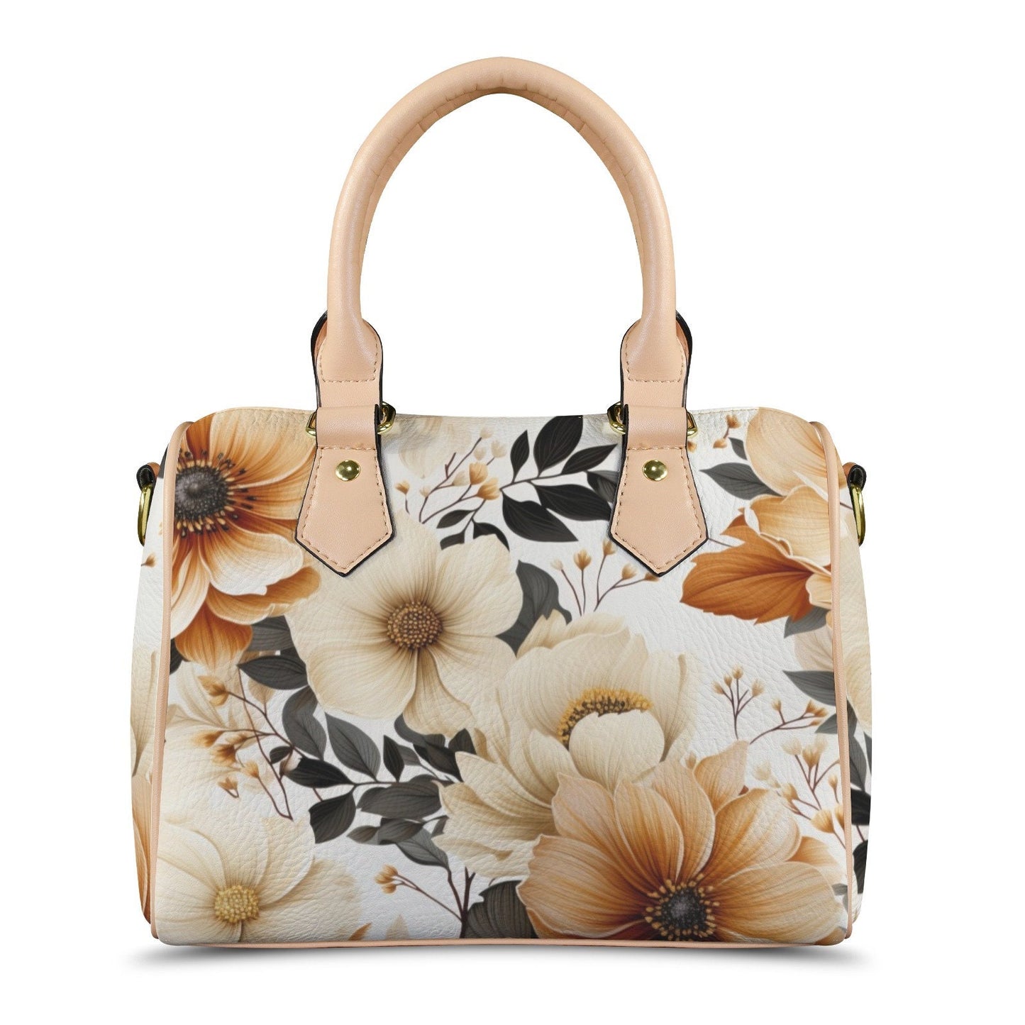 Timeless Bloom Leather Boston Handbag. Waterproof PU Leather Handbag, Top Handle Vegan Leather, Crossbody, Shoulder bag.