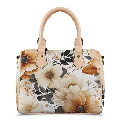 Timeless Bloom Leather Boston Handbag. Waterproof PU Leather Handbag, Top Handle Vegan Leather, Crossbody, Shoulder bag.