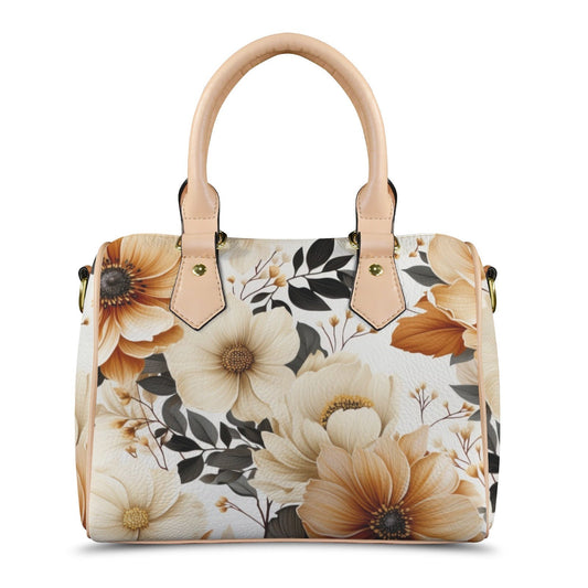Timeless Bloom Leather Boston Handbag. Waterproof PU Leather Handbag, Top Handle Vegan Leather, Crossbody, Shoulder bag.