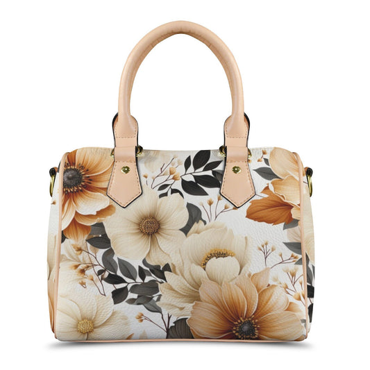 Timeless Bloom Leather Boston Handbag. Waterproof PU Leather Handbag, Top Handle Vegan Leather, Crossbody, Shoulder bag.