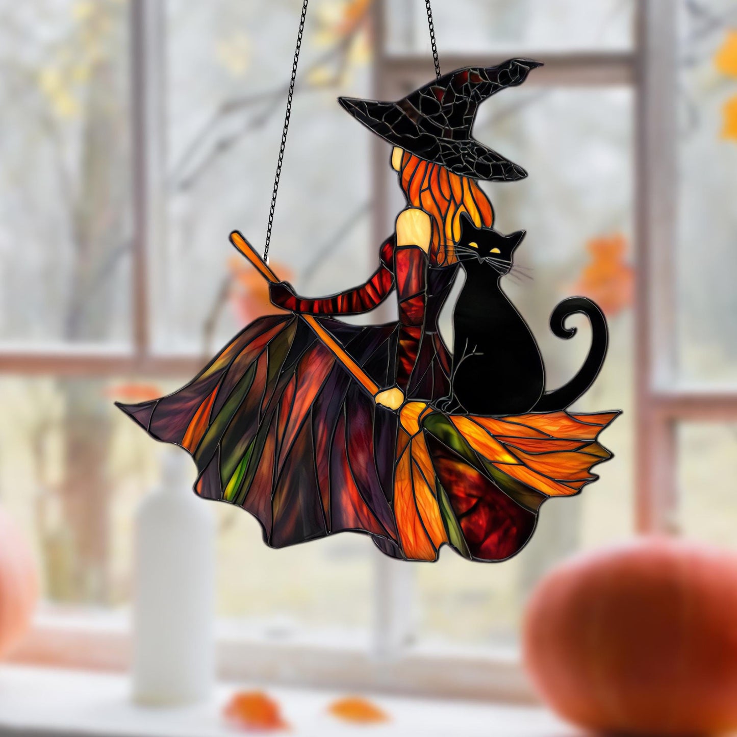 Personalized Witch And Black Cat Acrylic window Decor, We Fly Funny Witch , Ghost home decor, Halloween gift, Bat Gothic, Halloween decor