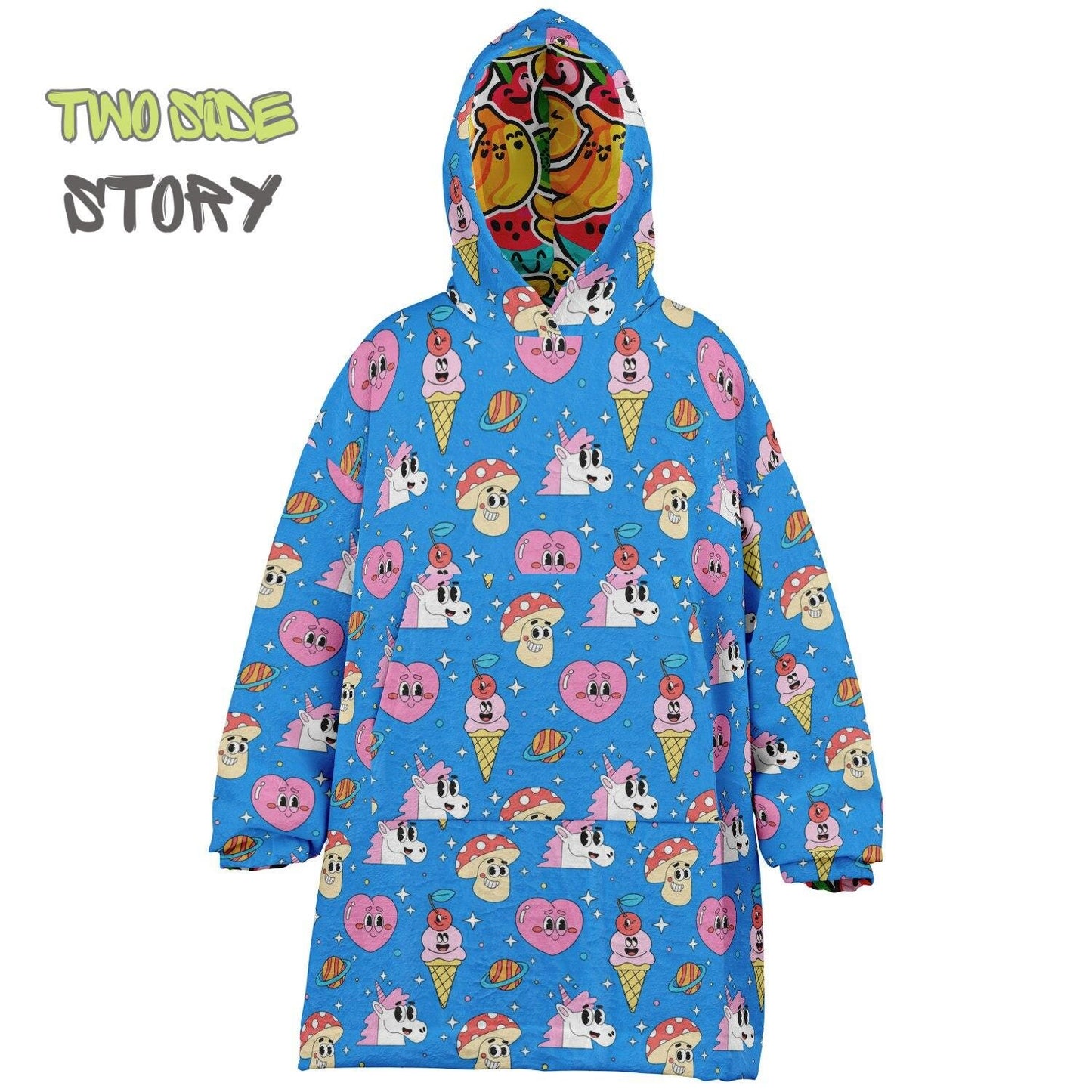 Cute Kawaii Fruit Reversible Kids Snug Hoodie,Oversized Double Sided Youth Hoodie Blanket,Warm Blanket with Sleeves,Unique Gifts for Kids