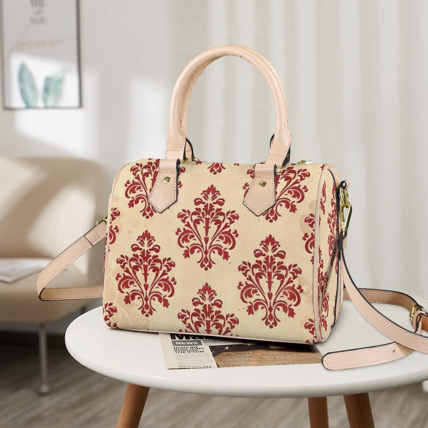 Scarlet Grace Leather Boston Handbag. Waterproof PU Leather Handbag, Top Handle Vegan Leather, Crossbody, Shoulder bag.