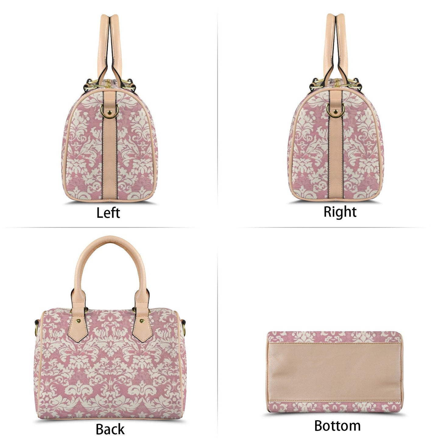Pretty 'N' Pink Leather Boston Handbag. Waterproof PU Leather Handbag, Top Handle Vegan Leather, Crossbody, Shoulder bag.