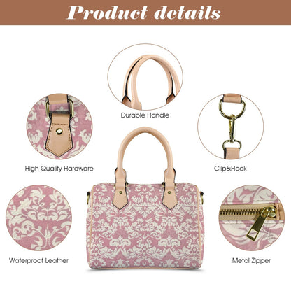 Pretty 'N' Pink Leather Boston Handbag. Waterproof PU Leather Handbag, Top Handle Vegan Leather, Crossbody, Shoulder bag.