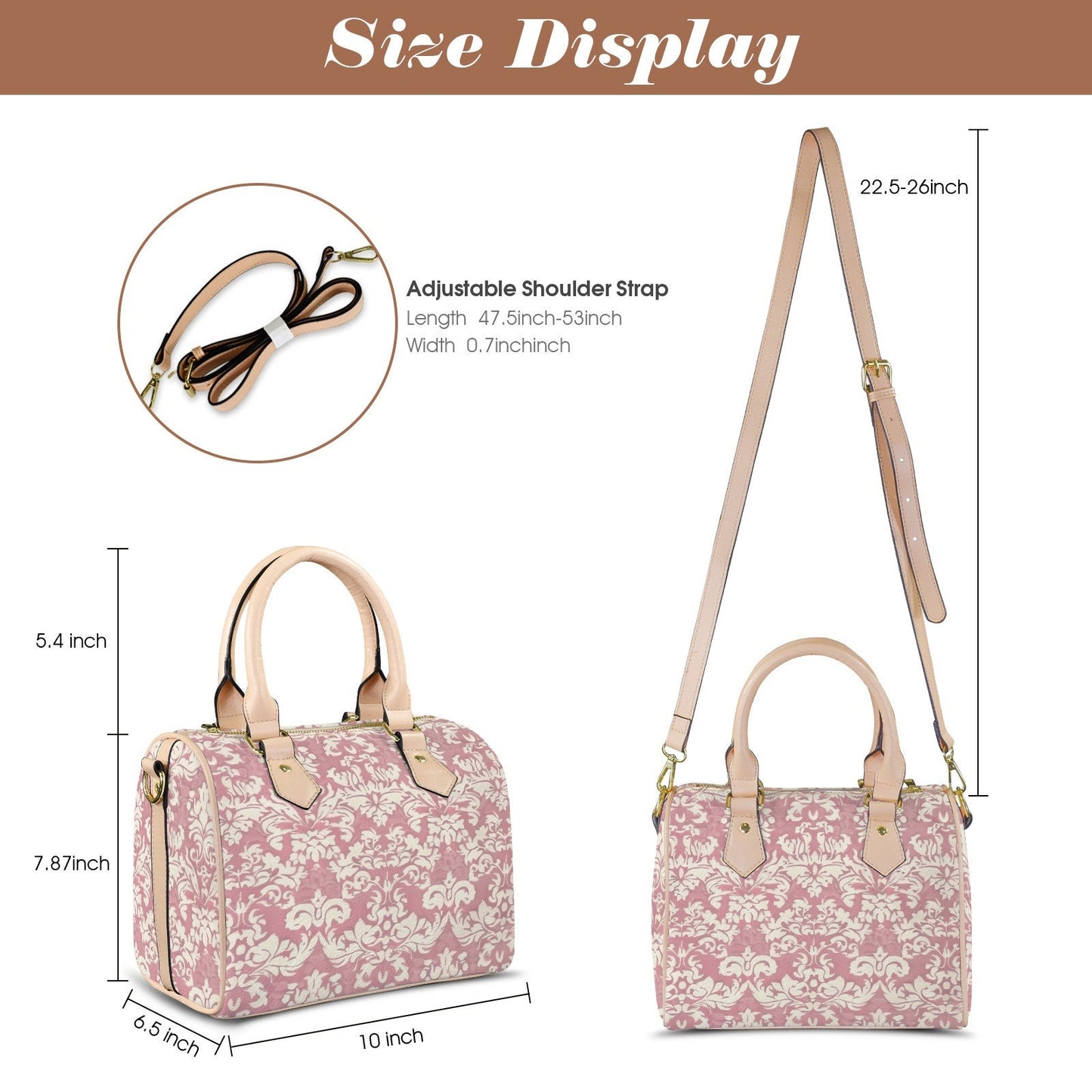 Pretty 'N' Pink Leather Boston Handbag. Waterproof PU Leather Handbag, Top Handle Vegan Leather, Crossbody, Shoulder bag.