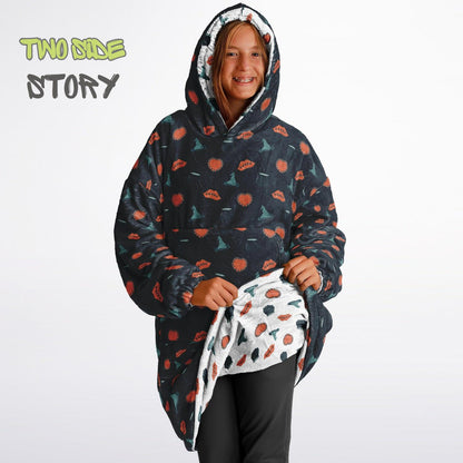 Halloween Print Reversible Kids Snug Hoodie,Oversized Double Sided Youth Hoodie Blanket,Warm Blanket with Sleeves,Halloween Gift,Unique Gift