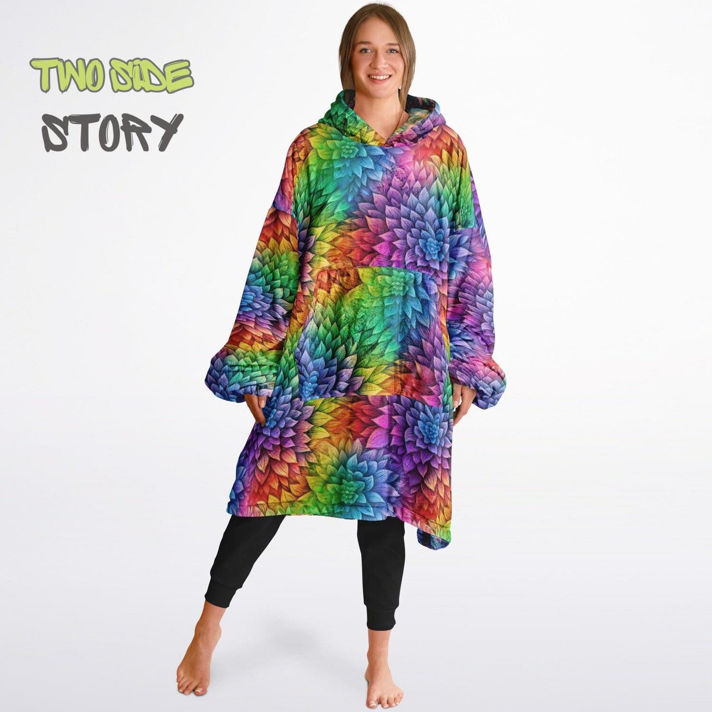Unisex Reversible Snug Hoodie,Psychedelic Refractograph Trippy Blanket Hoodie,Festival Rave Party Wear,Oversized Hoodie Blanket,Unique Gifts