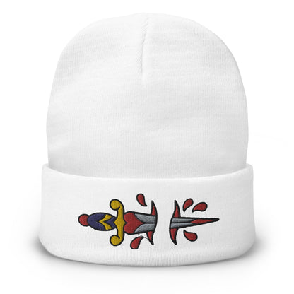 Dagger Traditional Tattoo Beanie, Tattoo Inspired Clothing, Embroidered Beanie, Knife Beanie, Old School Tattoo Hat, Tattoo Art Hats