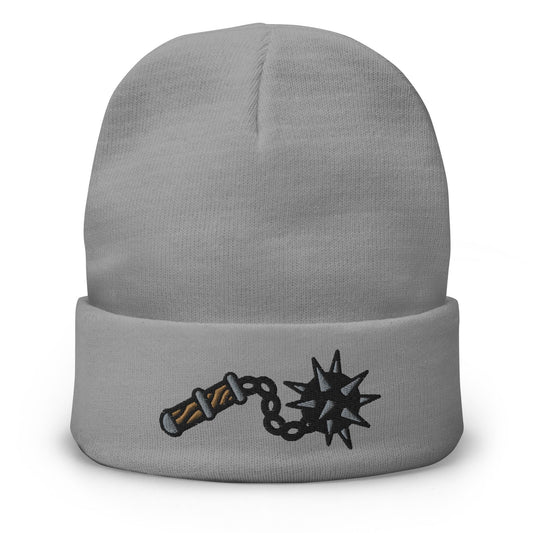 Ball and Chain Flail Beanie, Traditional Tattoo Beanie, Tattoo Inspired Clothing, Embroidered Beanie, Medieval Weapon, Gothic Style