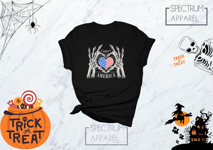 Halloween Skeleton Shirt, Skeleton Shirt, Halloween Party Shirts, Halloween Tshirts, I Love USA Shirt, I Love America Shirt, USA Shirt
