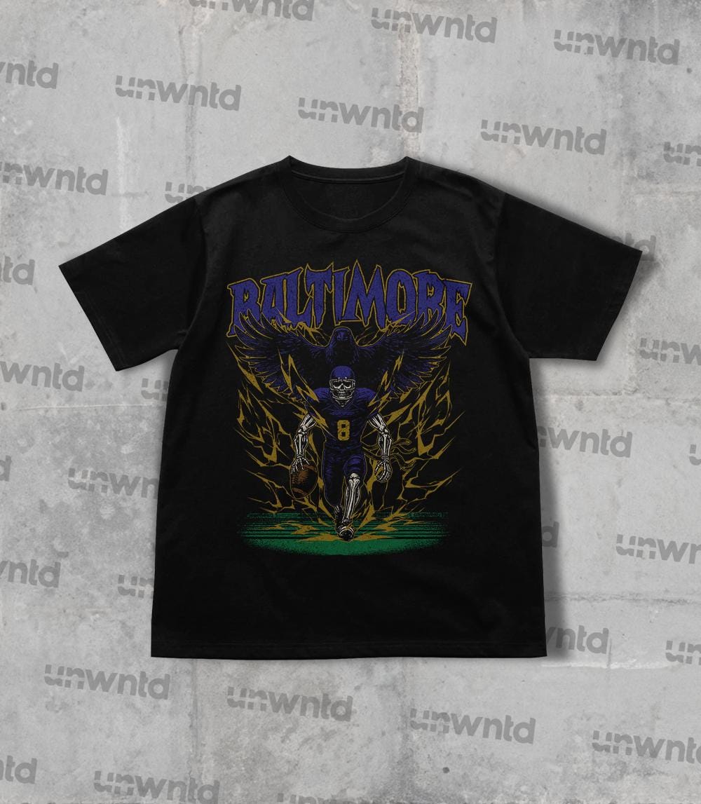 Baltimore Football Shirt - Graphic Tees - Skeleton Shirt - Merch Tee - Gift Shirt - Bootleg Shirt - Vintage - Skeleton Football Shirt