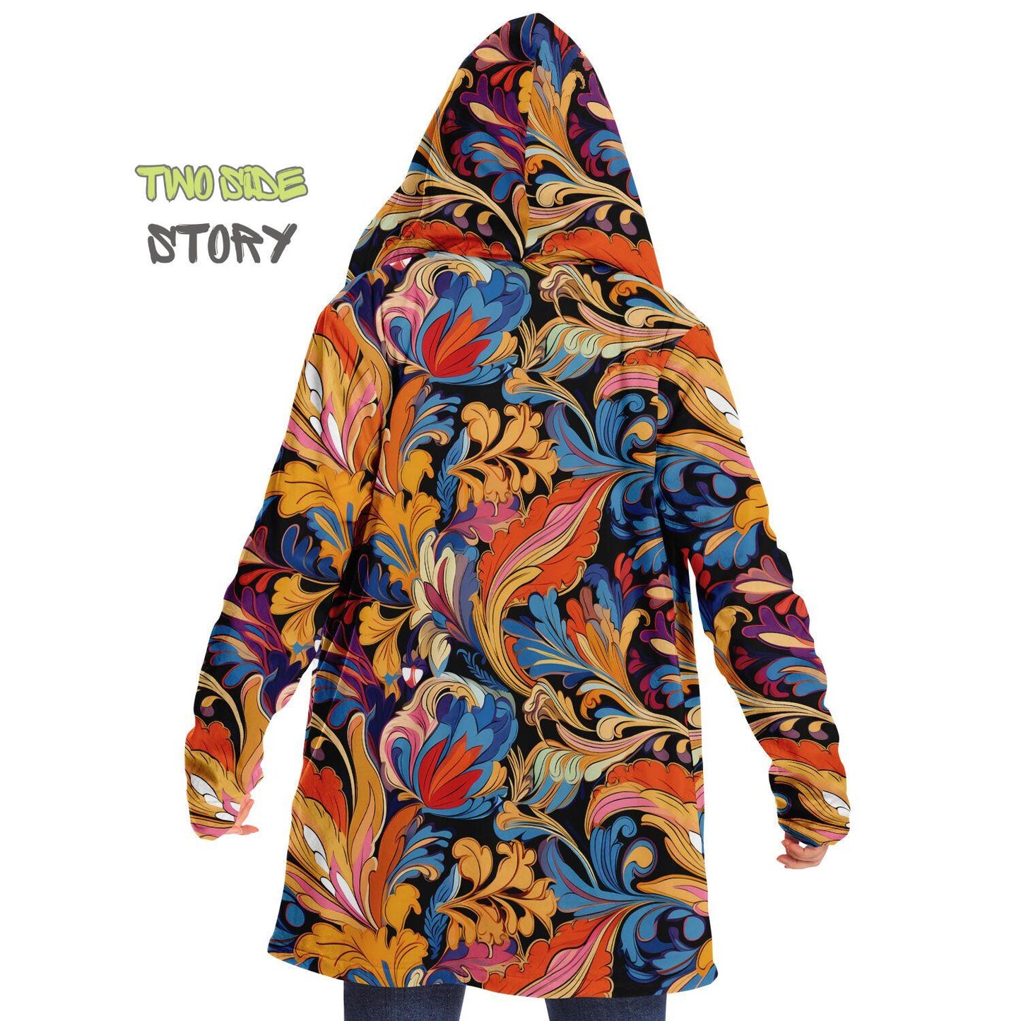 Micro-fleece Psychedelic Paisley Print Hooded Cloak,Festival Rave Party Wear EDM Festival Cape, Psychedelic Cape,Men's Rave Cape,Psy Clothes